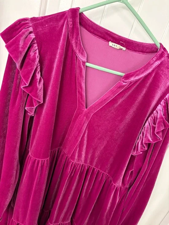 JODIFL Magenta Velvet Ruffle Tiered Dress - Picture 2 of 3
